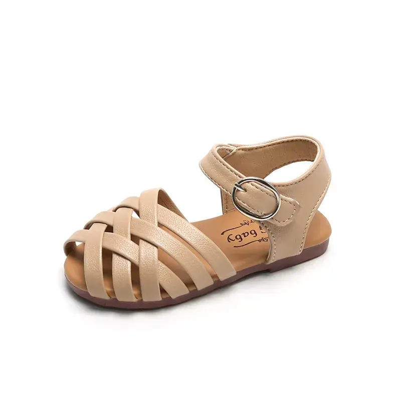 2024 Cross-tied Summer Girls Beach Shoes Classic Black White Pink Roman Sandals Cut-outs Kids Girl Sandals for Children H05144
