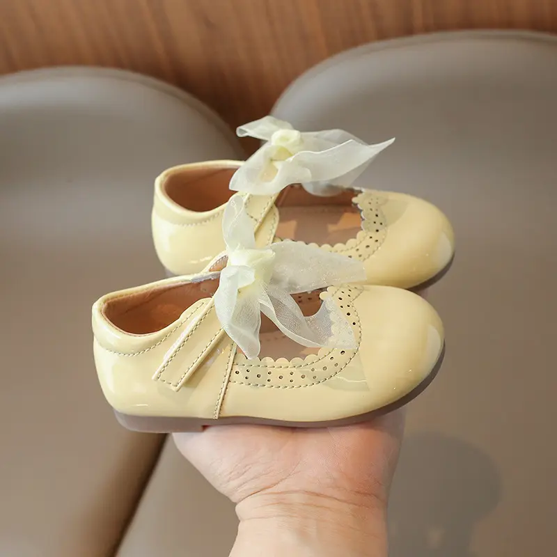 Children's Candy Color Baby Shoes Soft Bottom 2024 Spring Smooth Leather Children Girl Shoes Princess Party Shoes Bow-tie H07158