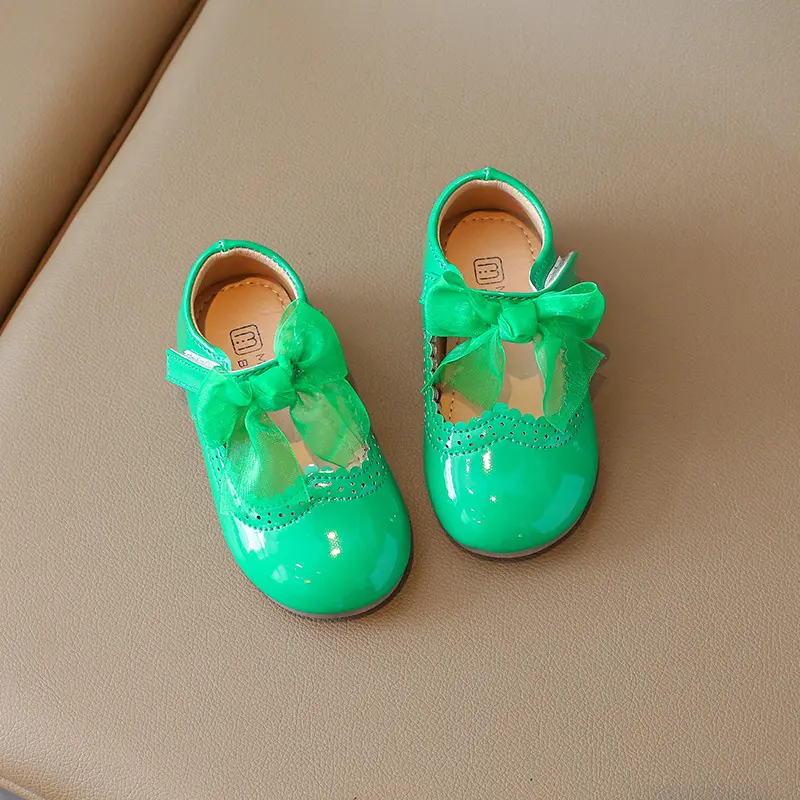 Children's Candy Color Baby Shoes Soft Bottom 2024 Spring Smooth Leather Children Girl Shoes Princess Party Shoes Bow-tie H07158