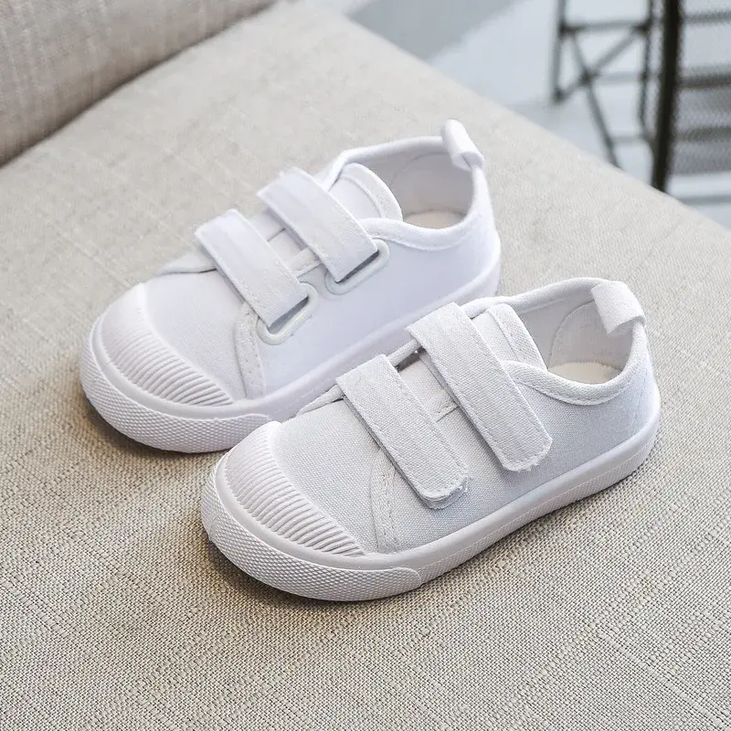 Children All White Canvas Shoes Student Casual Kids Loafers 2023 School Boys Girls Soft Bottom Cloth Fabric Sneakers Shoe G06185