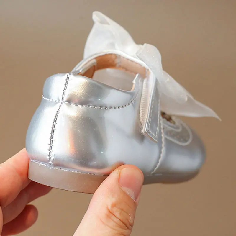 Children's Candy Color Baby Shoes Soft Bottom 2024 Spring Smooth Leather Children Girl Shoes Princess Party Shoes Bow-tie H07158