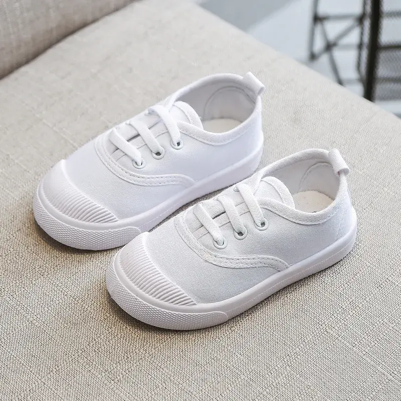 Children All White Canvas Shoes Student Casual Kids Loafers 2023 School Boys Girls Soft Bottom Cloth Fabric Sneakers Shoe G06185