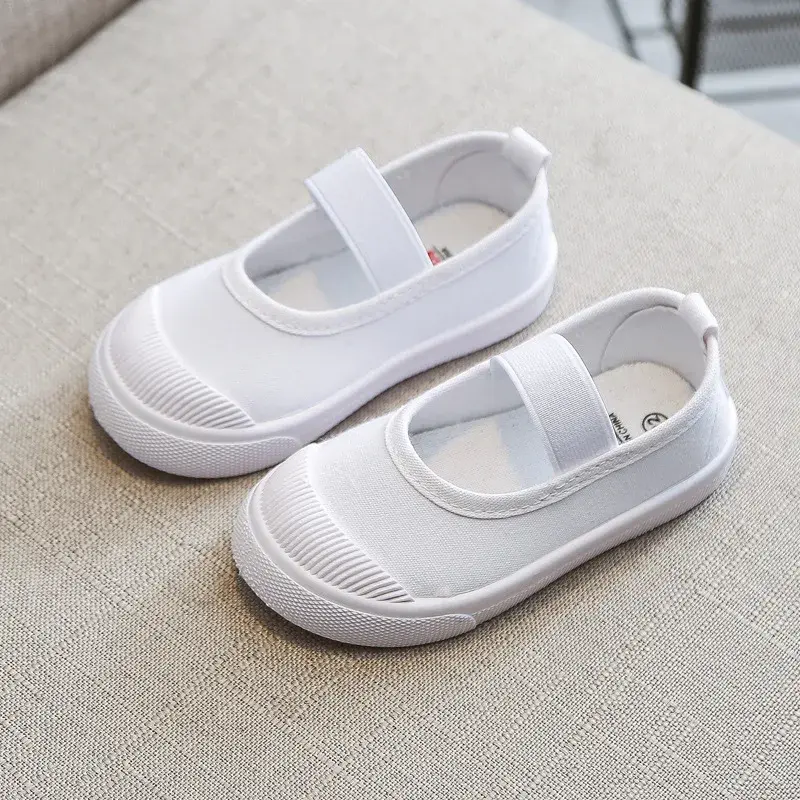 Children All White Canvas Shoes Student Casual Kids Loafers 2023 School Boys Girls Soft Bottom Cloth Fabric Sneakers Shoe G06185