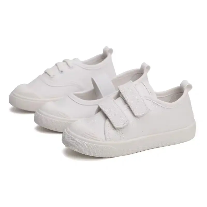Children All White Canvas Shoes Student Casual Kids Loafers 2023 School Boys Girls Soft Bottom Cloth Fabric Sneakers Shoe G06185