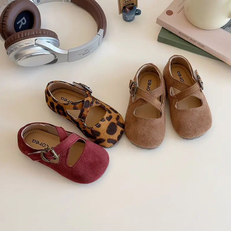 Beauty Suede Leather Kid's Casual Shoes Soft Cross-tied Strape Princess Shoes for Spring Autumn Comfort Girls Shoes Child I03213