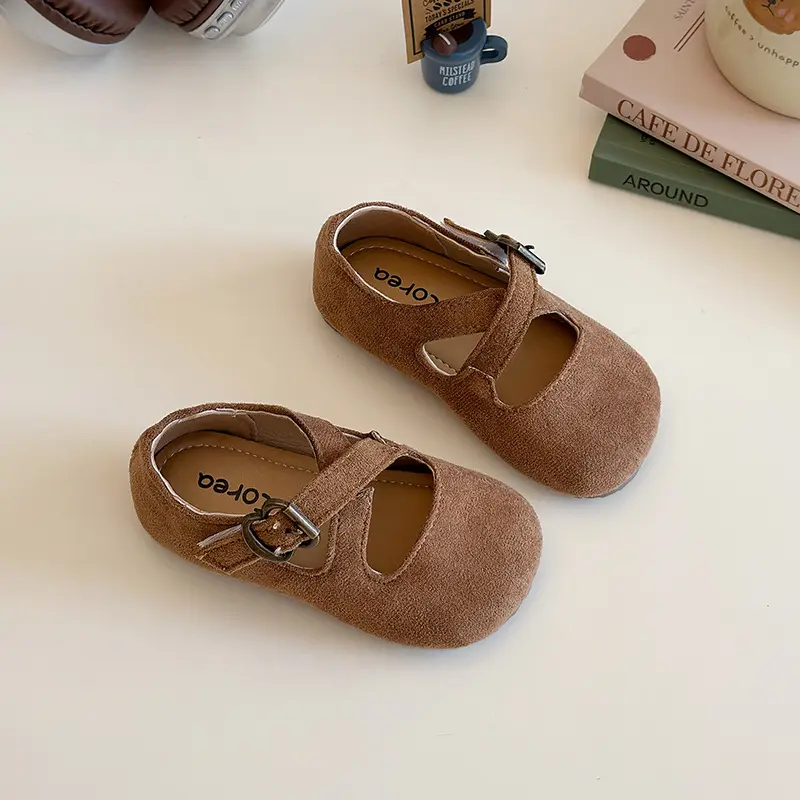 Beauty Suede Leather Kid's Casual Shoes Soft Cross-tied Strape Princess Shoes for Spring Autumn Comfort Girls Shoes Child I03213