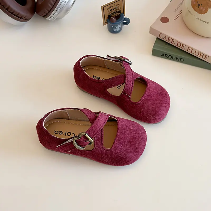 Beauty Suede Leather Kid's Casual Shoes Soft Cross-tied Strape Princess Shoes for Spring Autumn Comfort Girls Shoes Child I03213