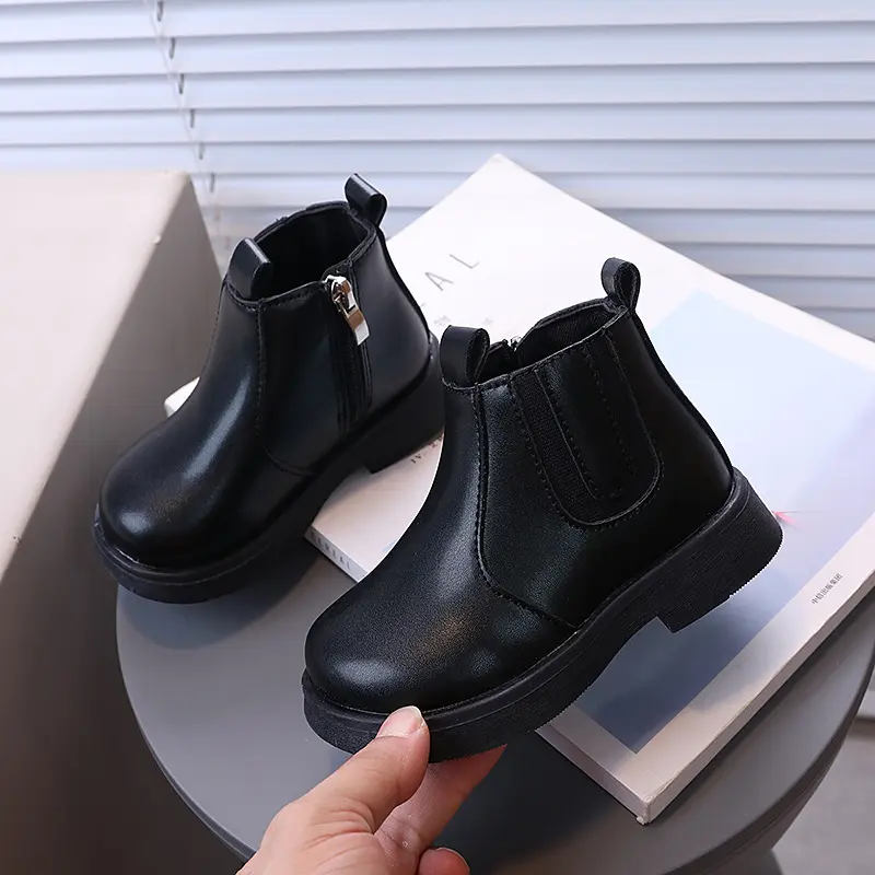Fashion Boy Girl Short Boots Non-Slip British Style Boots Children's Side Zipper Design PU Leather Chelsea Boot Anti-skid H11216