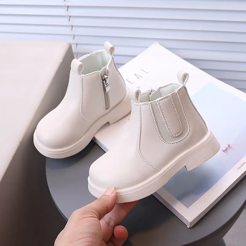 Fashion Boy Girl Short Boots Non-Slip British Style Boots Children's Side Zipper Design PU Leather Chelsea Boot Anti-skid H11216