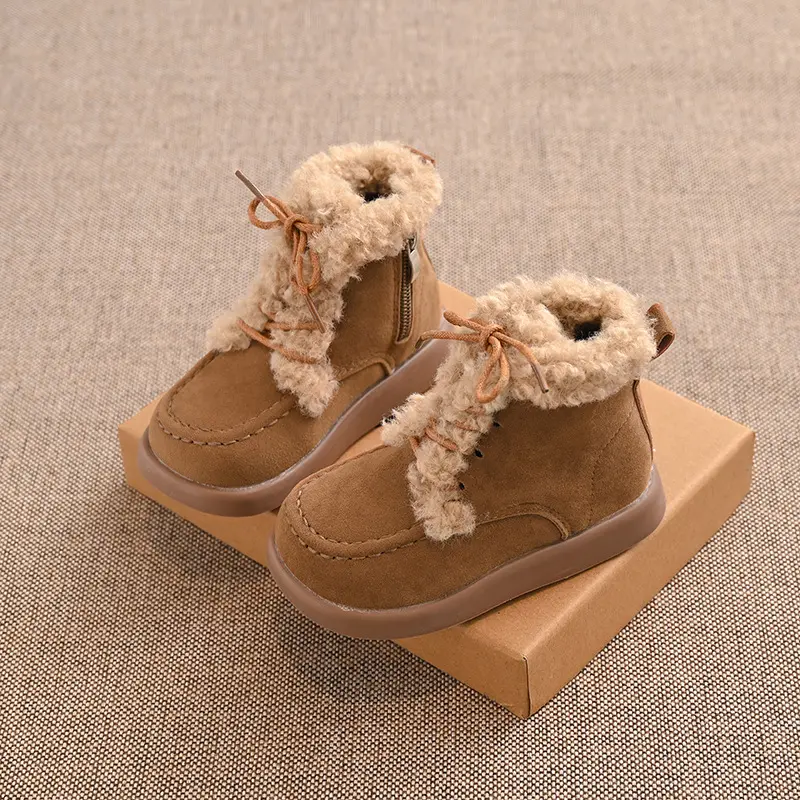 Children Thick Sole Suede Snow Boots Girls Casual Warm Anti-slip Winter Cotton Shoes Casual Outdoor Fashion Flat Footwear H11103