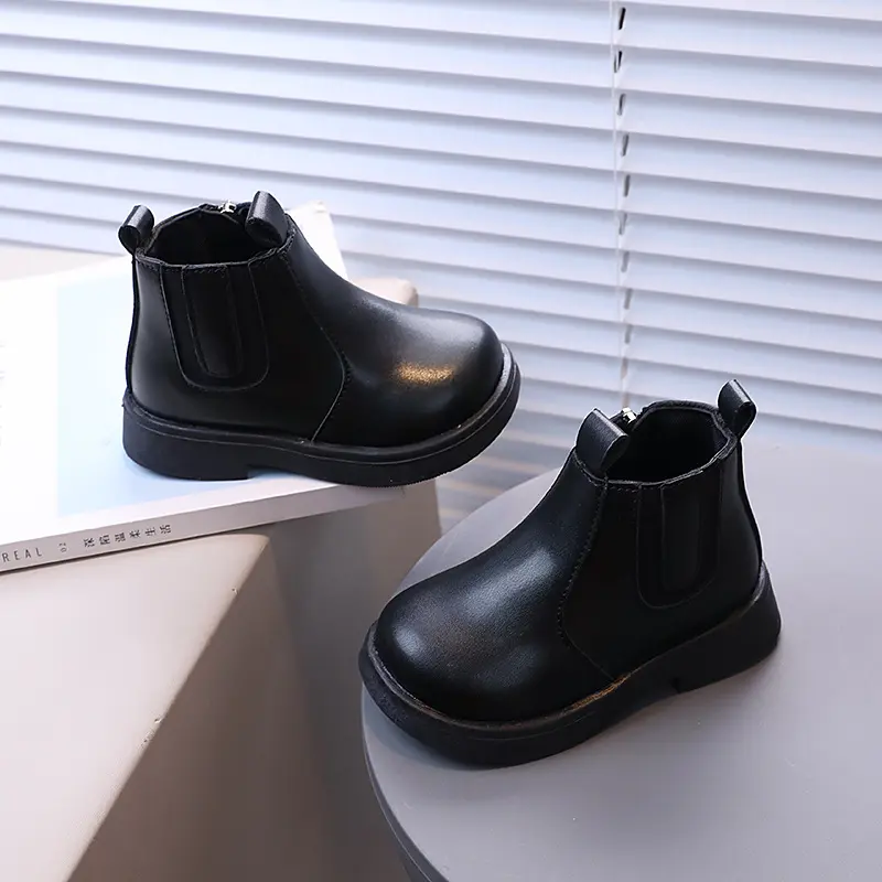 Fashion Boy Girl Short Boots Non-Slip British Style Boots Children's Side Zipper Design PU Leather Chelsea Boot Anti-skid H11216