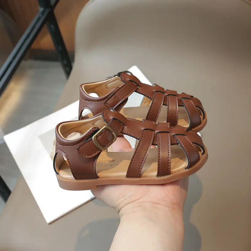 Beige Braided Sandals Girls Shoes Summer Versatile Fashion Gladiator Comfort Toddler Flat Brown Weave Shoes Girl 0-6 Yrs H07176