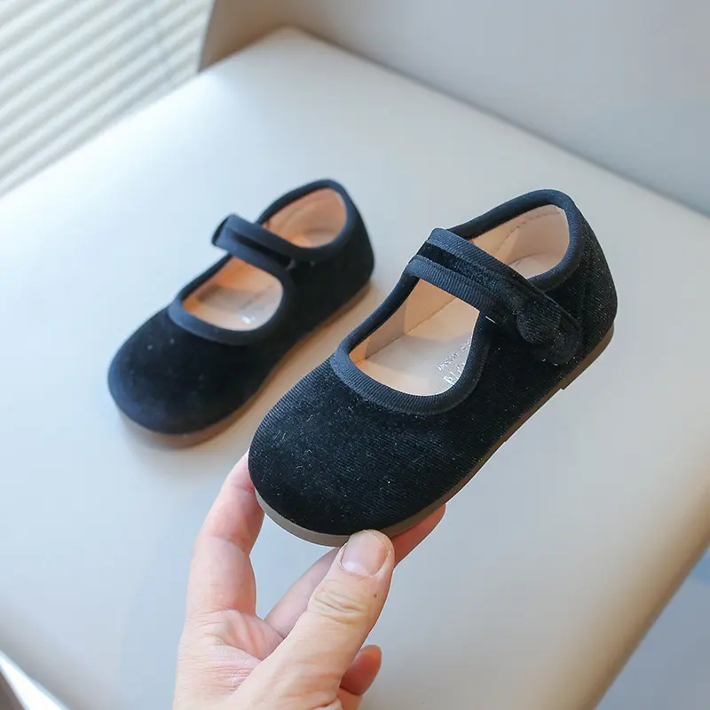New Kids Leather Shoe Solid Color Versatile Princess Childrens Flats Fashion Causal Black School Girl Shoes Spring Autumn H04031