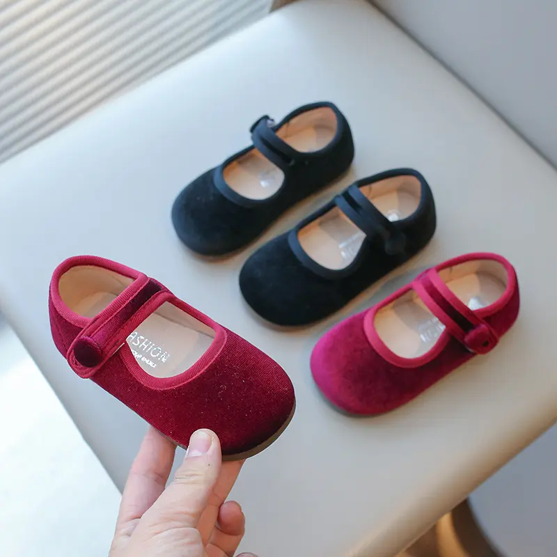 New Kids Leather Shoe Solid Color Versatile Princess Childrens Flats Fashion Causal Black School Girl Shoes Spring Autumn H04031
