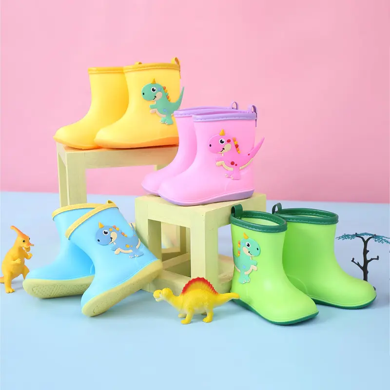 All Season Student Rain Boots for Boys Girls Yellow Blue Green Pink Waterproof Rubber Shoes with Removable Cotton Cover D04121