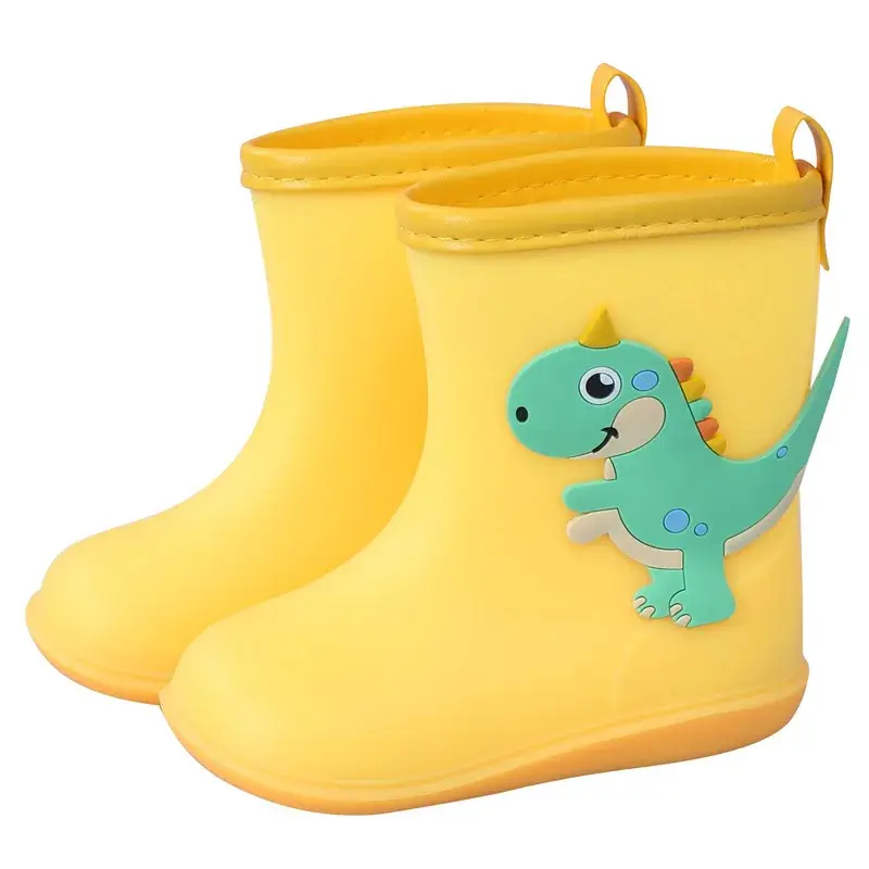 All Season Student Rain Boots for Boys Girls Yellow Blue Green Pink Waterproof Rubber Shoes with Removable Cotton Cover D04121