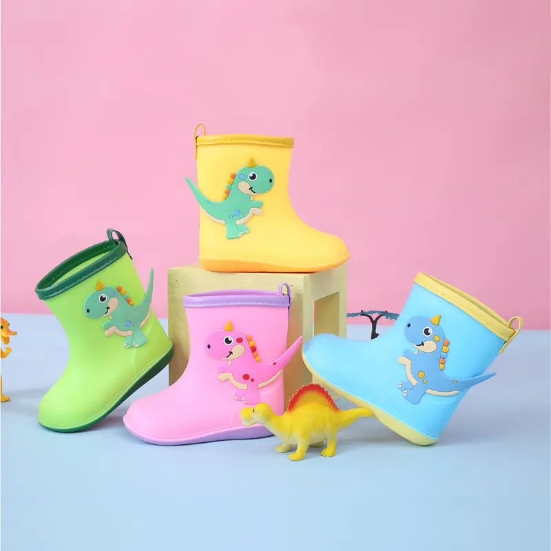All Season Student Rain Boots for Boys Girls Yellow Blue Green Pink Waterproof Rubber Shoes with Removable Cotton Cover D04121