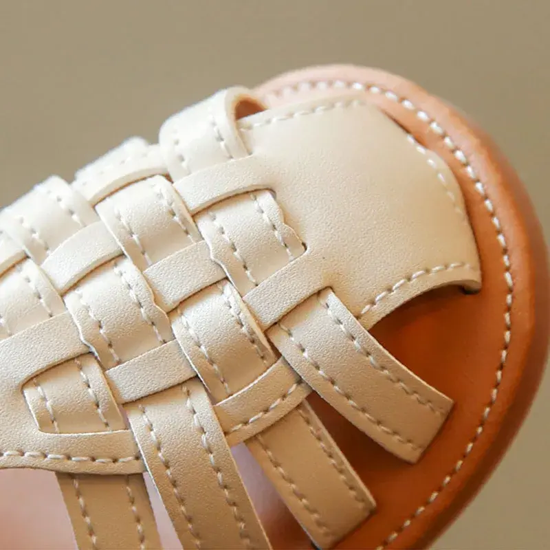 2024 New Vintange Weave Solid Girl's Sandals Closed Toe Sandals for Girl Kids Baby Flat Girls Sandals Summer Kids Shoes F02234