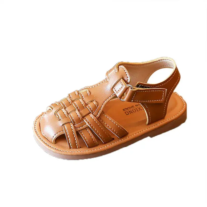 2024 New Vintange Weave Solid Girl's Sandals Closed Toe Sandals for Girl Kids Baby Flat Girls Sandals Summer Kids Shoes F02234