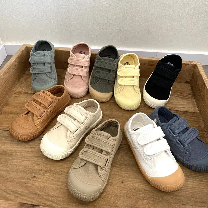 Unisex 2024 New All-match Child Girl Sneakers Flat Heel Children Shoes for Kids Boys Pupils Button Canvas Baby Shoes Kids F08123