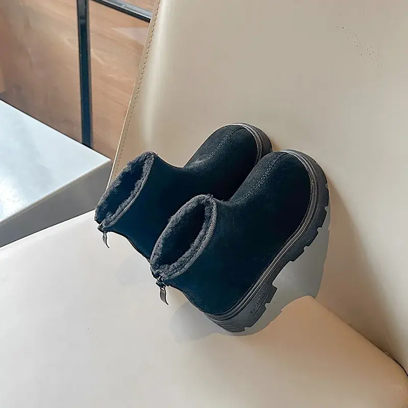 New Winter Trendy Children Snow Warm Suede Leather Lazy Loafers Boots Shoes Girls Fashion Plush Pure Color Platform Boots H10091