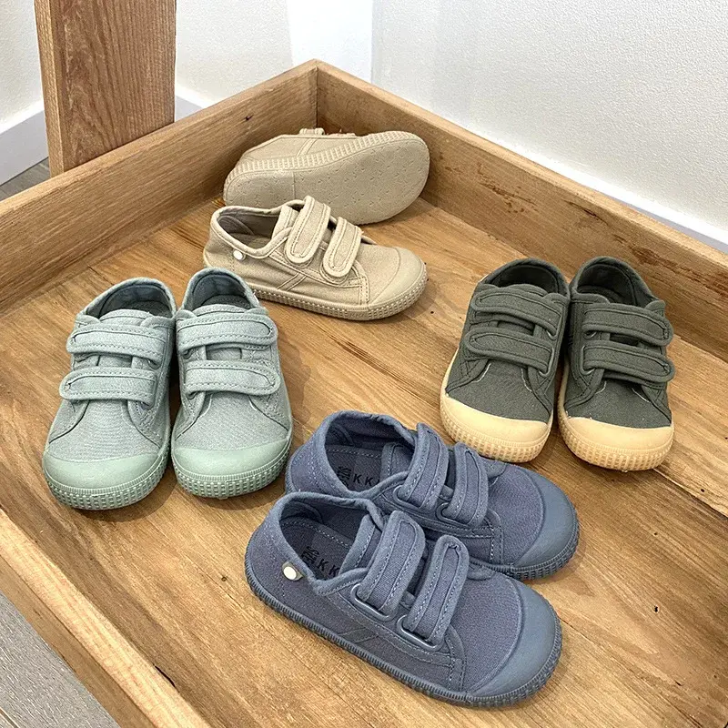 Unisex 2024 New All-match Child Girl Sneakers Flat Heel Children Shoes for Kids Boys Pupils Button Canvas Baby Shoes Kids F08123
