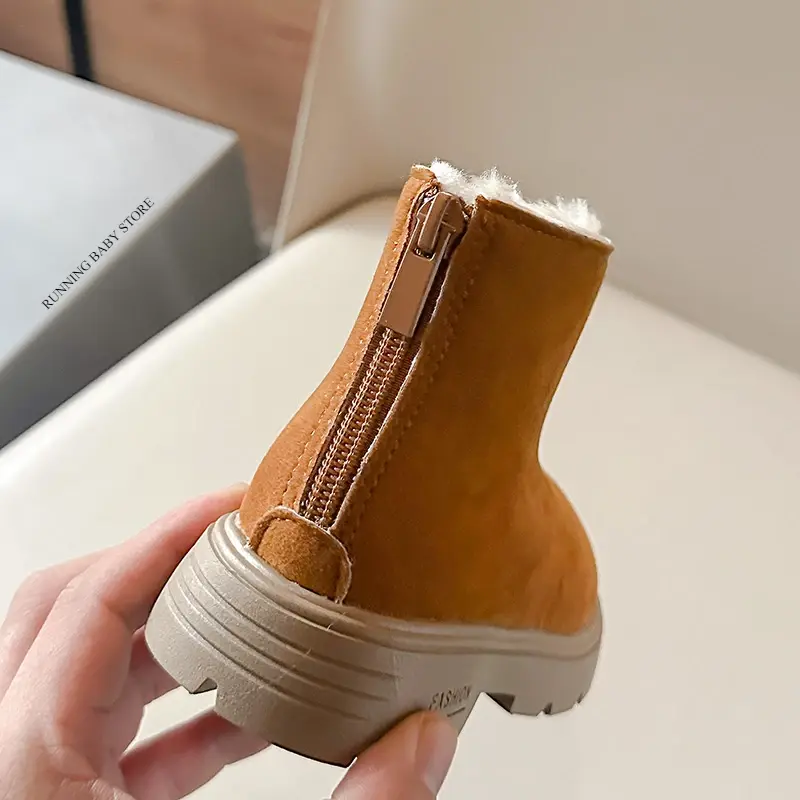 New Winter Trendy Children Snow Warm Suede Leather Lazy Loafers Boots Shoes Girls Fashion Plush Pure Color Platform Boots H10091