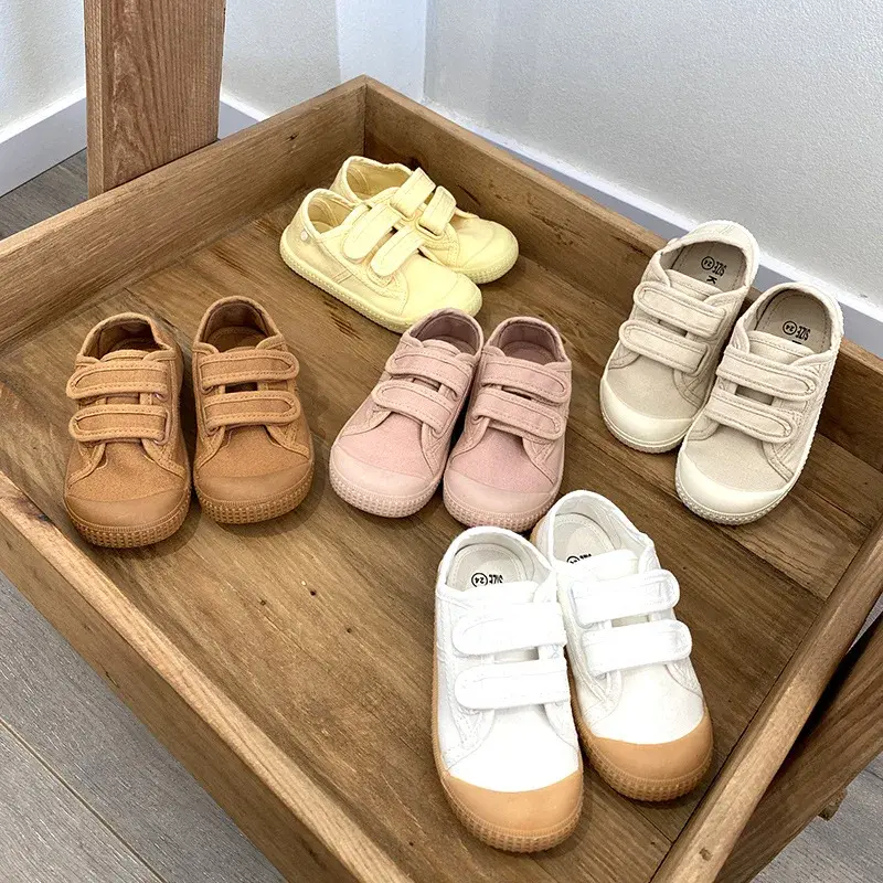 Unisex 2024 New All-match Child Girl Sneakers Flat Heel Children Shoes for Kids Boys Pupils Button Canvas Baby Shoes Kids F08123