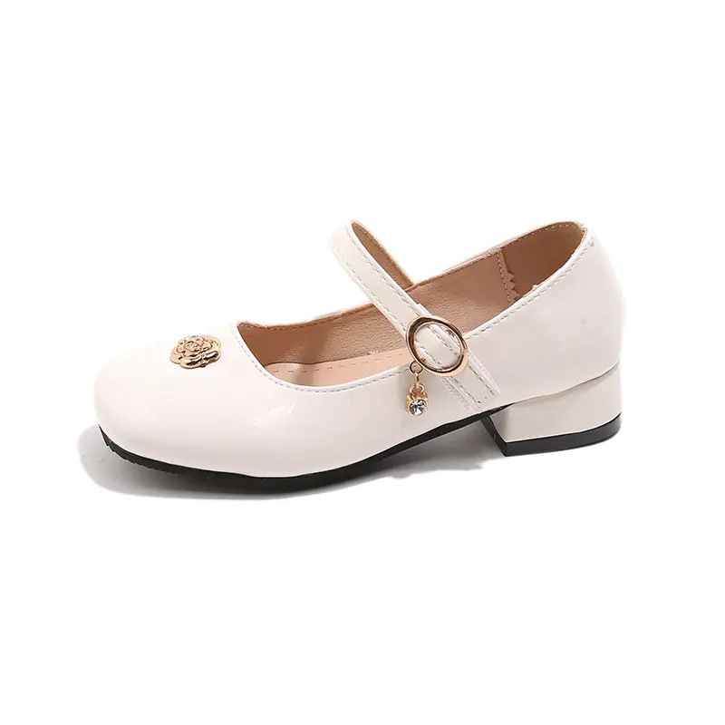 England Style Suqare Toe Roman PU Leather Shoes Girl High Heels Dress Shoes with Appliques  Casual Designer Princess Shoe I06294