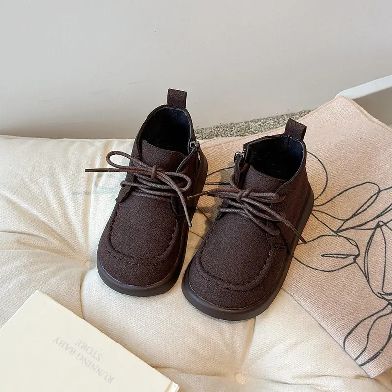 New Autumn Winter England Style Suede Flat Heel Boots Children's Shoes Girls Short Boots Casual Side Zipper Kids Boot Boy H09237