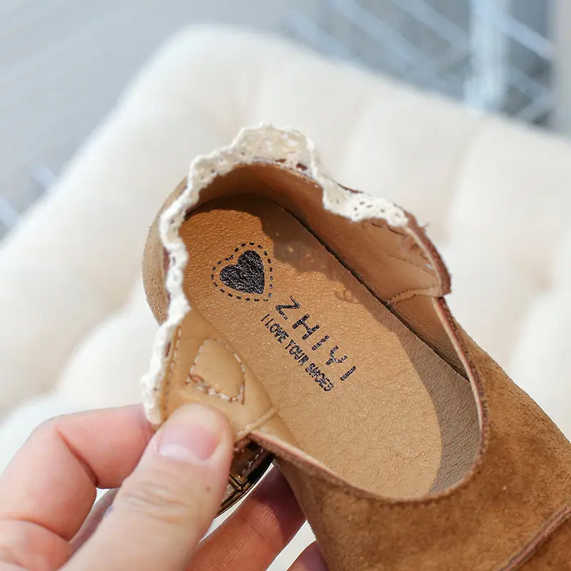 2025 Spring Autumn Kids Flats Shoes Lace Ruffles Little Girls Princess Suede Shoes Soft Hook Loop Non Slip Children Shoes I02013