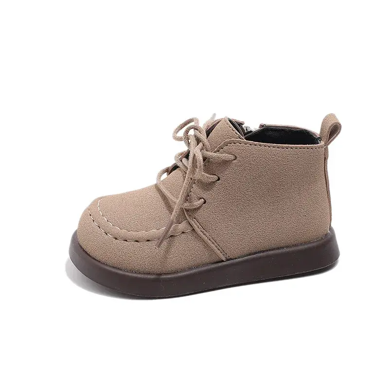 New Autumn Winter England Style Suede Flat Heel Boots Children's Shoes Girls Short Boots Casual Side Zipper Kids Boot Boy H09237