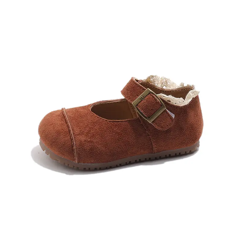 2025 Spring Autumn Kids Flats Shoes Lace Ruffles Little Girls Princess Suede Shoes Soft Hook Loop Non Slip Children Shoes I02013