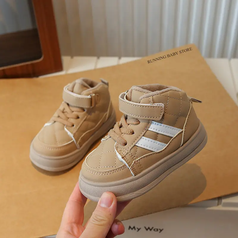 Winter Children Snow Boots Boys New Striped Design Warm Plush Casual Ankle Boots Velvet Non-slip Girl Sport Shoes Sneaker H10316
