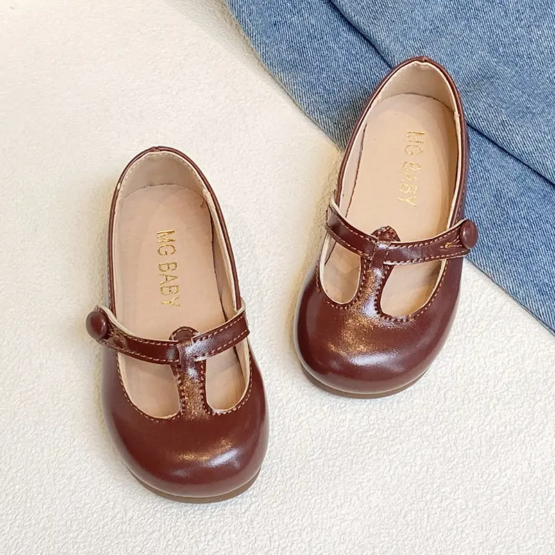 Children Casual Shoes T-tied Girls Leather Shoes Fashion Retro Princess Baby Ballet Dance Shoes Kids Girl School Footwear G06201