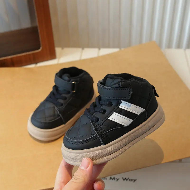 Winter Children Snow Boots Boys New Striped Design Warm Plush Casual Ankle Boots Velvet Non-slip Girl Sport Shoes Sneaker H10316