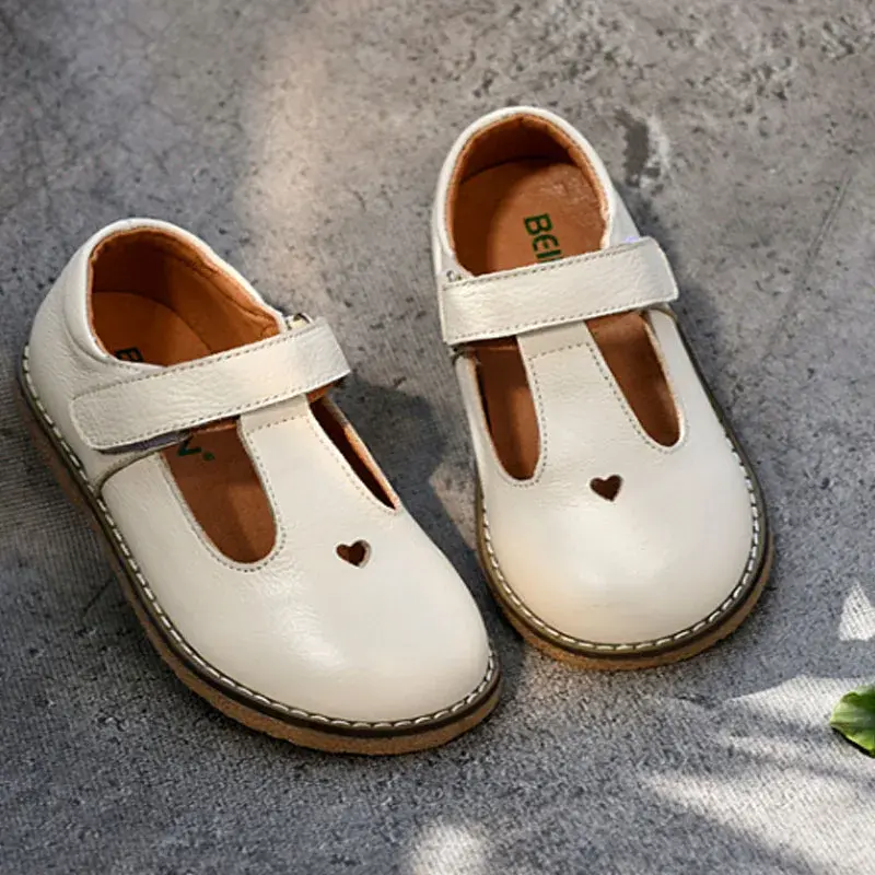 Formal Girls Dress Shoes for Holiday Party Baby Girl Shoes Low Heels Kids Genuine Leather Shoes Heart-shape Child Sneaker H06192