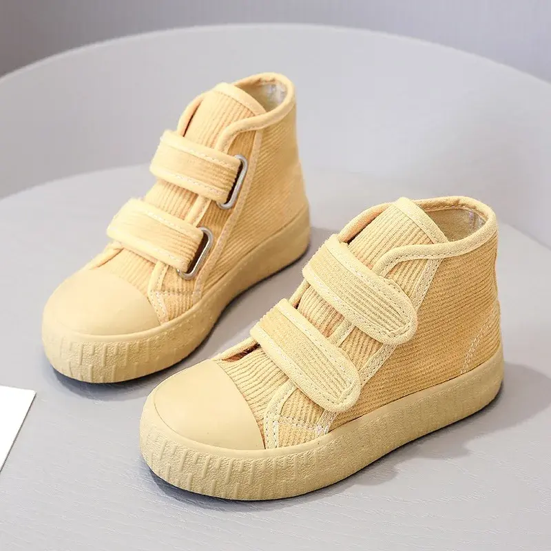 2024 Fashion Hook&Loop Soft Corduroy Kids Sneakers School Casual All-match Children Girl Shoes High Top Autumn Boys Boots E08051
