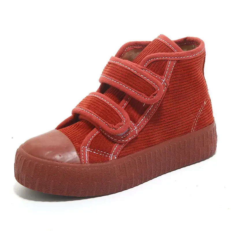 2024 Fashion Hook&Loop Soft Corduroy Kids Sneakers School Casual All-match Children Girl Shoes High Top Autumn Boys Boots E08051