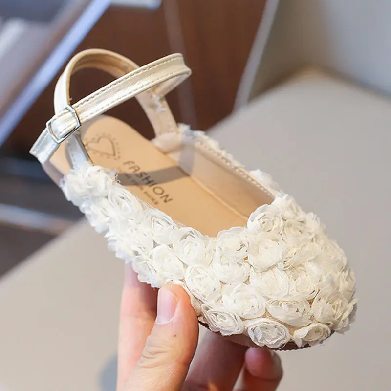 Cover Toe Children Shoes Girls Sandals Lace Flower Designer Sandal for Girl Princess Slingback Shoes Nice Rose Shoes Kids H02273