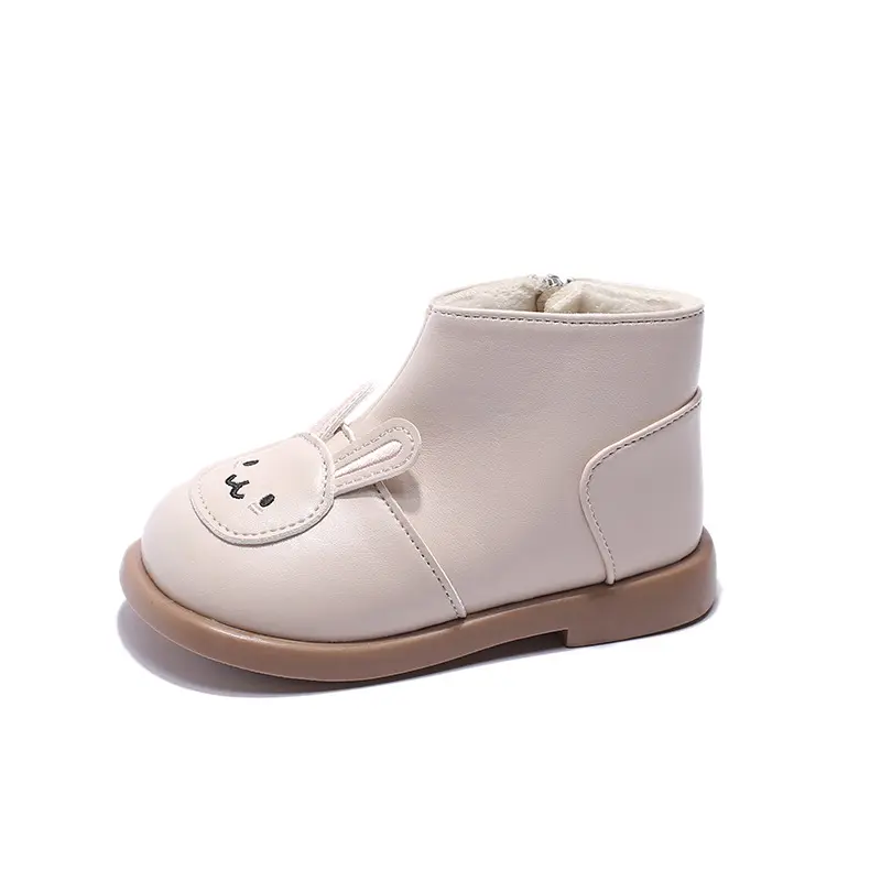 Cute Rabbit Pattern Children Boots for Winter Warm Girls Pretty Silhouette Radish Kids Shoes Plush Lined Student Footwear H08065
