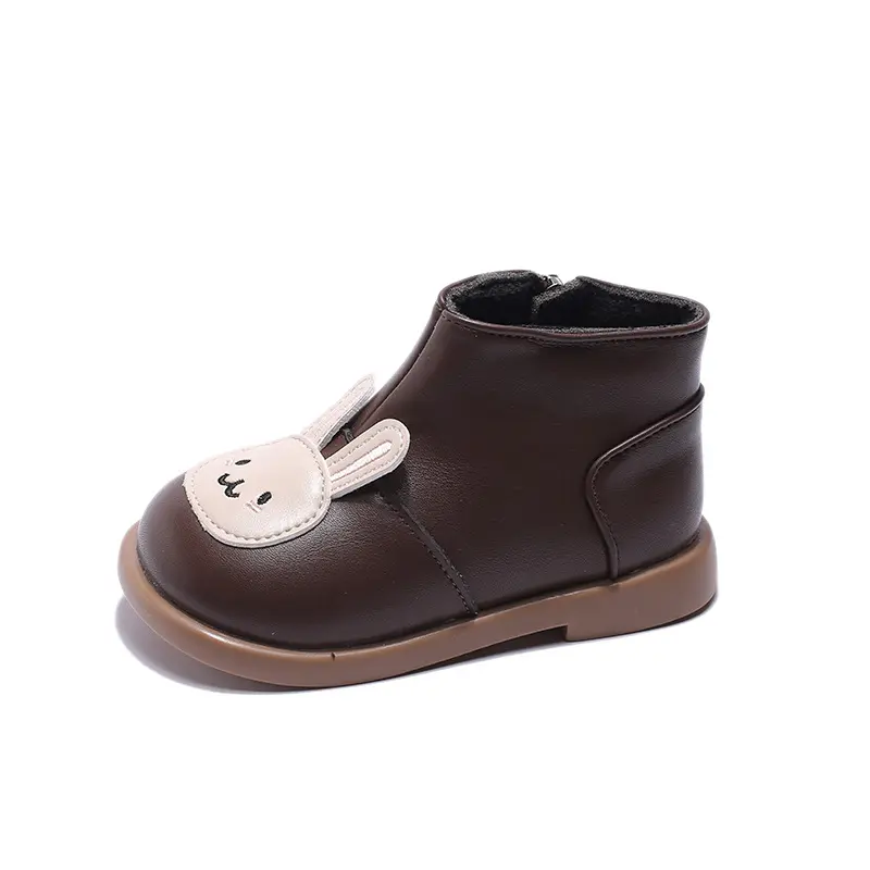 Cute Rabbit Pattern Children Boots for Winter Warm Girls Pretty Silhouette Radish Kids Shoes Plush Lined Student Footwear H08065