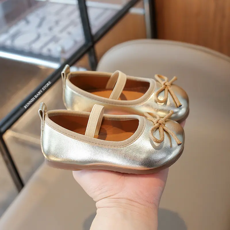 2025 Spring Elegant Bowknot Ballet Flats Classic Shoe Round Toe Comfort Slip-On Girls Fashion Loafers Leather Party Shoes I01223