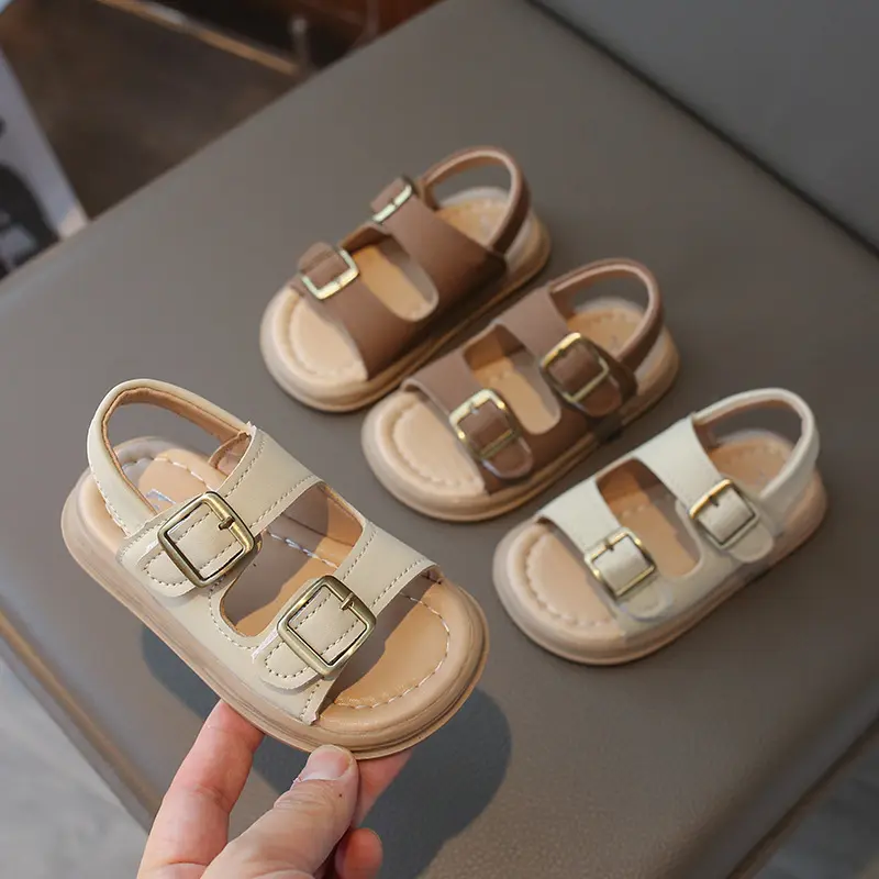 2024 Stylish Summer Baby Sandals for Boys Girls Non-Slip PU Leather Outdoor Walking Shoes Solid Toddlers Beach Shoes 1-4Y H04202