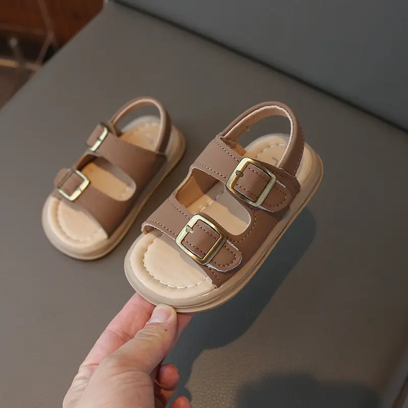 2024 Stylish Summer Baby Sandals for Boys Girls Non-Slip PU Leather Outdoor Walking Shoes Solid Toddlers Beach Shoes 1-4Y H04202