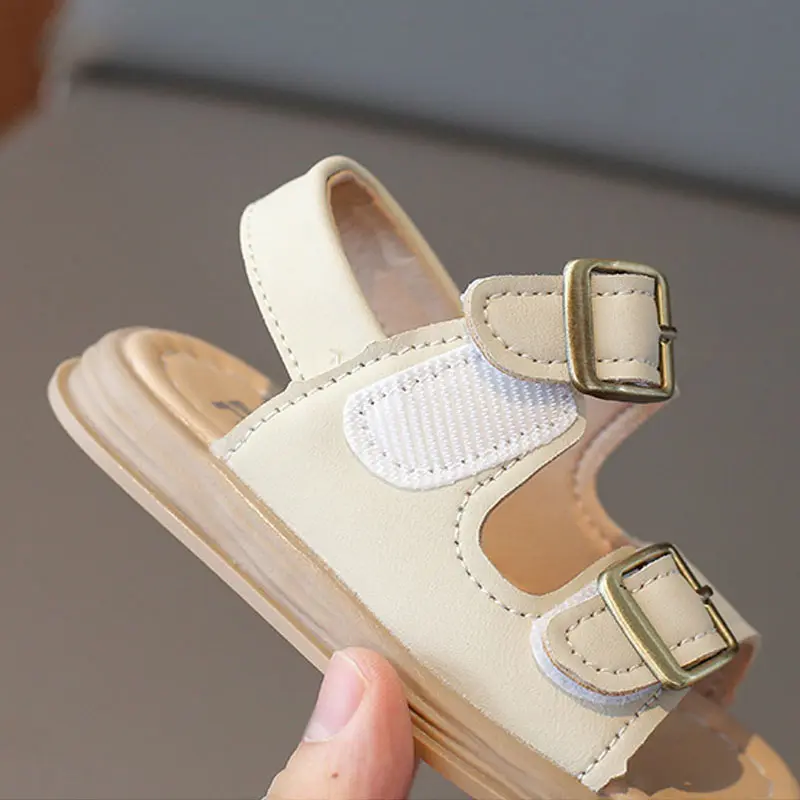 2024 Stylish Summer Baby Sandals for Boys Girls Non-Slip PU Leather Outdoor Walking Shoes Solid Toddlers Beach Shoes 1-4Y H04202