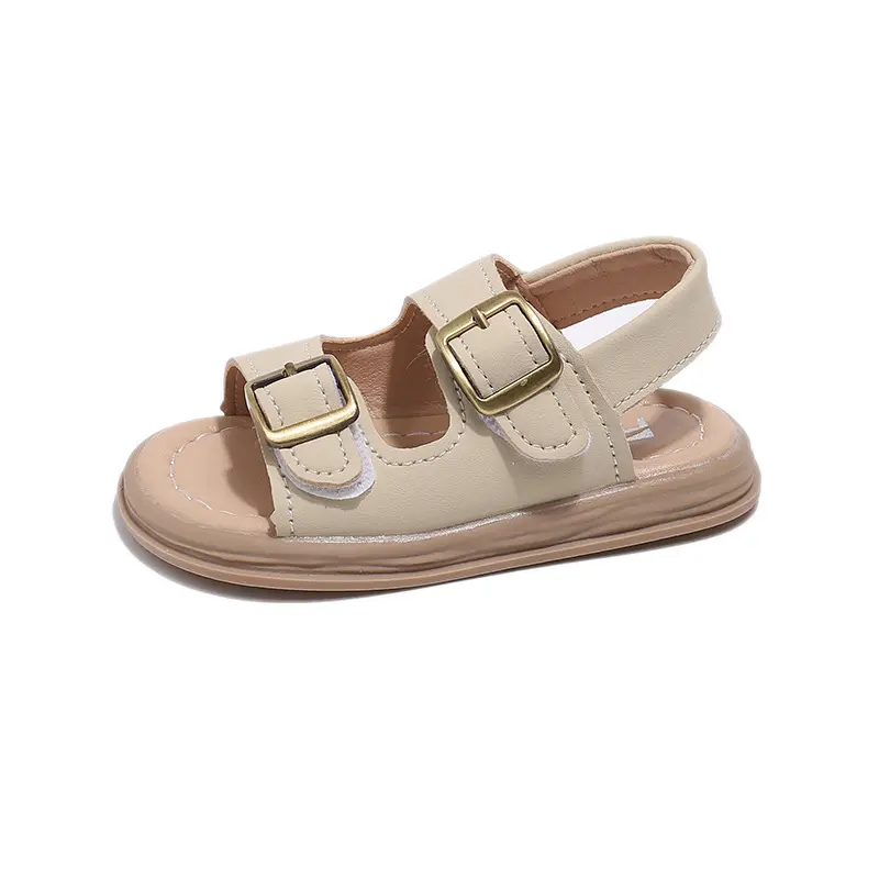 2024 Stylish Summer Baby Sandals for Boys Girls Non-Slip PU Leather Outdoor Walking Shoes Solid Toddlers Beach Shoes 1-4Y H04202
