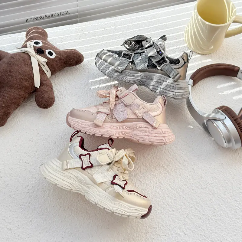 Matte Sequins Kids Running Shoes Girl Trend Youngsters Teens Casual Walking Students Sneakers Stylish Outdoor Sport Shoes I02212