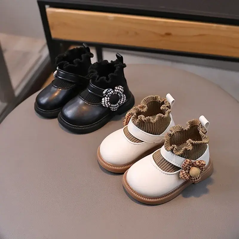 Super Nice Appliques Baby Shoes Girl Boutique Knitted Socks Shoes for Girls Baptism First Communion Newborn Short Boots G10293
