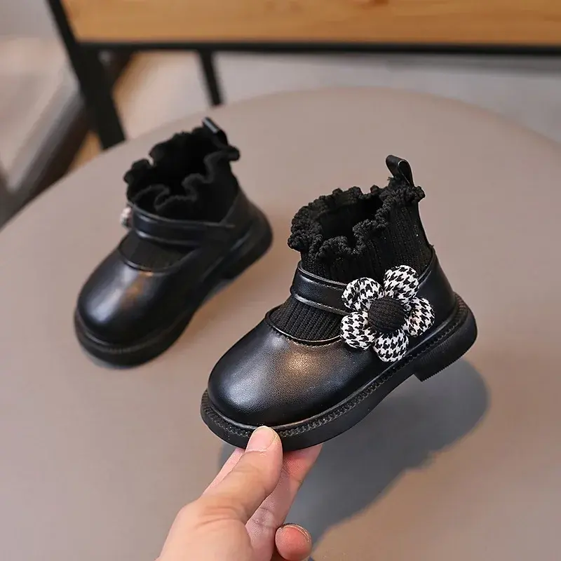 Super Nice Appliques Baby Shoes Girl Boutique Knitted Socks Shoes for Girls Baptism First Communion Newborn Short Boots G10293